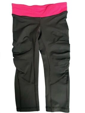 Lululemon Black Capri Leggings with Pink Waistband